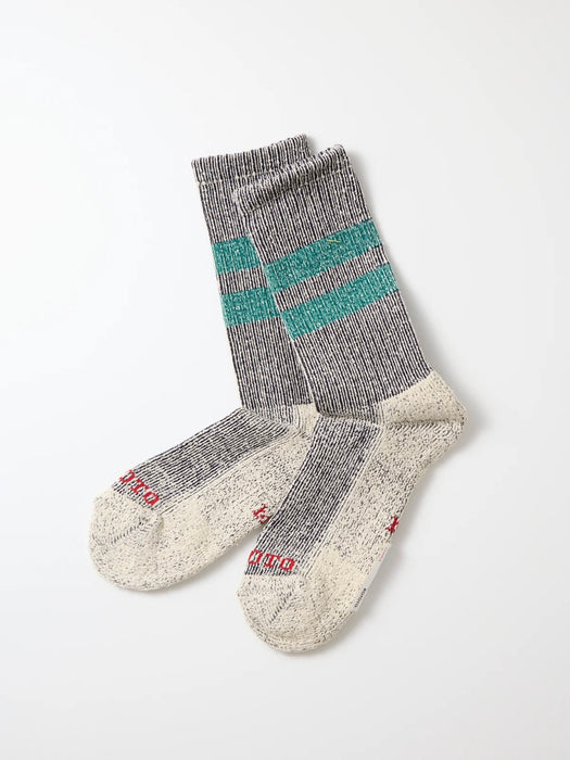 Rototo Pile Stripe Marl Socks in Navy / Sea Green