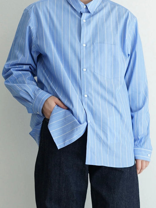 Still By Hand Regular Collar Shirt in Blue Stripe