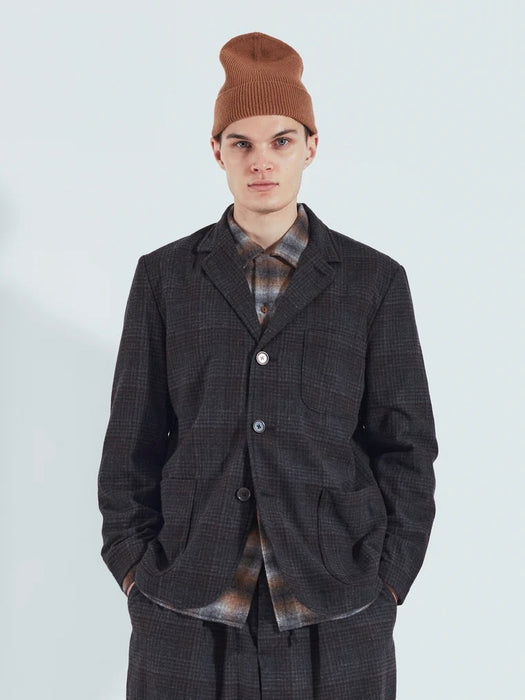 Universal Works Three Button Jacket t in Charcoal Wool Mix
