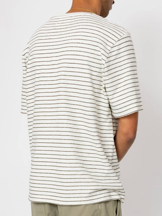 Folk Men Textured Stripe T-Shirt in Ecru / Olive