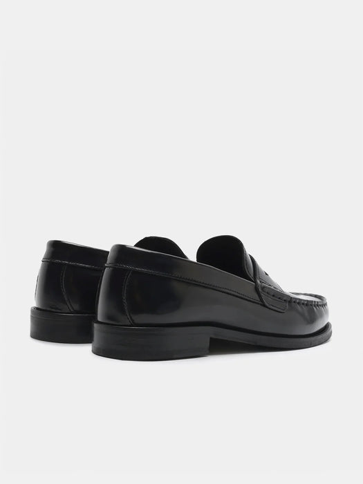 Garment Project Miles Penny Loafer in Black Polido