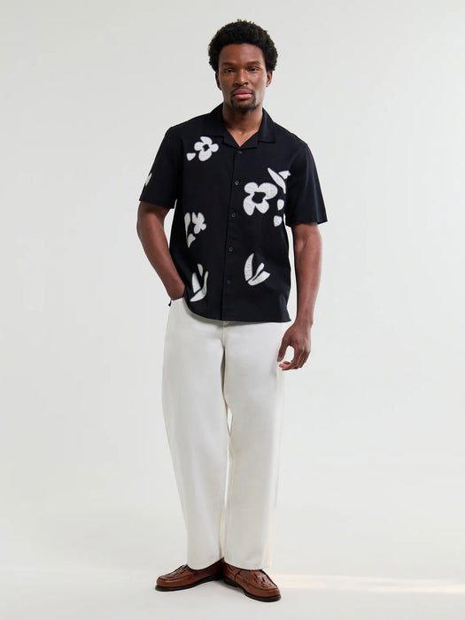 Wax Didcot Abstract Applique Shirt in Black / Beige
