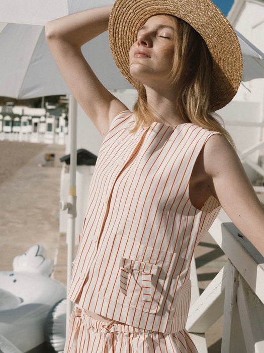 The Tiny Big Sister Thin Stripes Bow Vest in Off-White