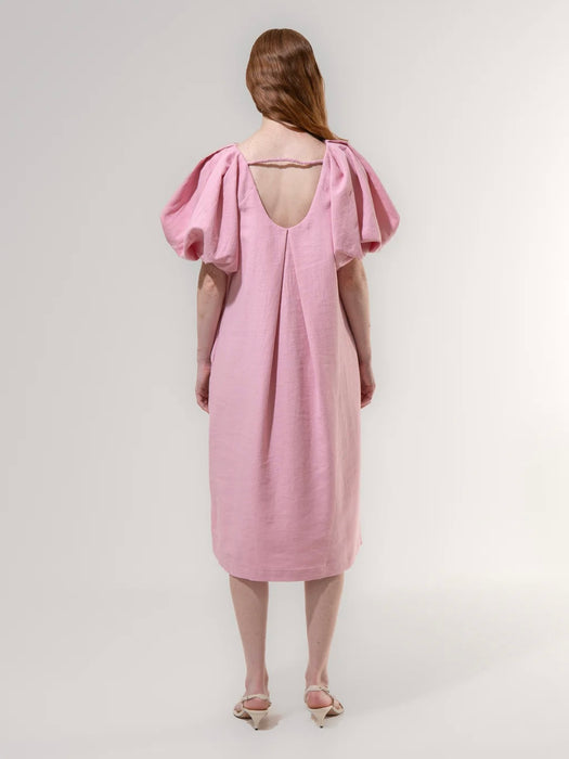 Emin & Paul Textured Puff Sleeve Dress in Pink