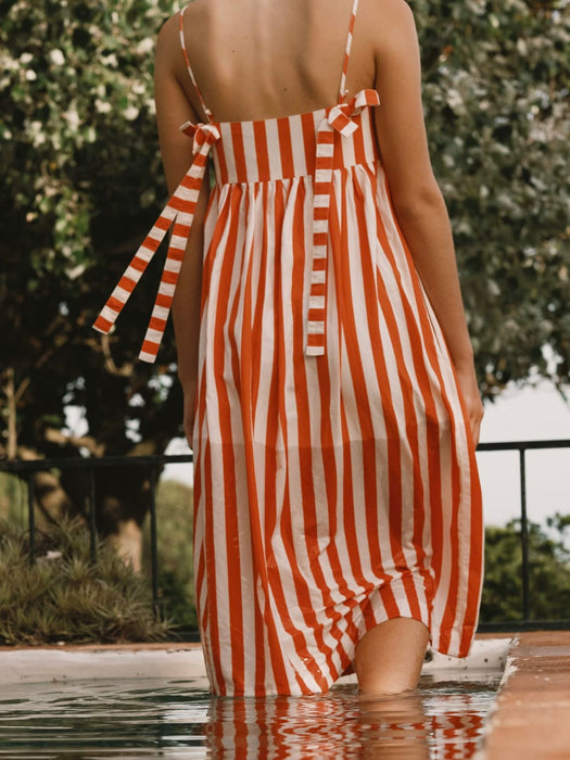 The Tiny Big Sister Striped Bows Dress in Summer Red