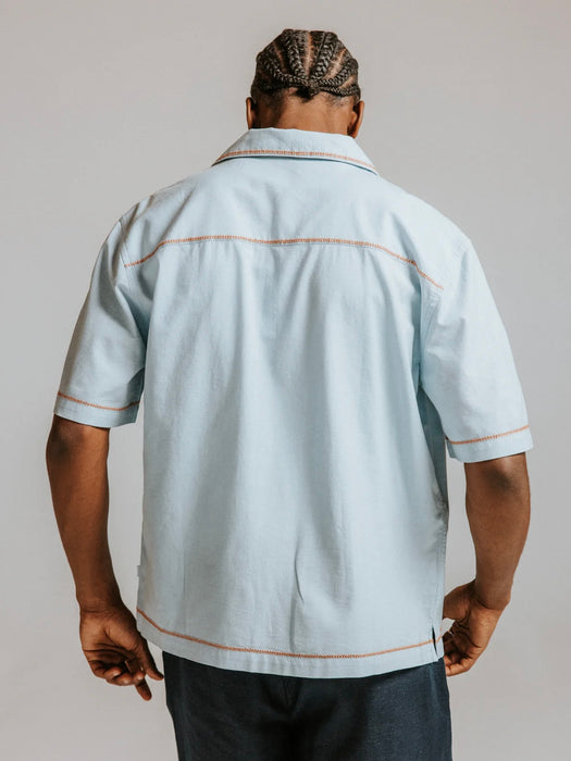 Wax Keats Dahlia Embroidery Shirt in Light Blue / Rust
