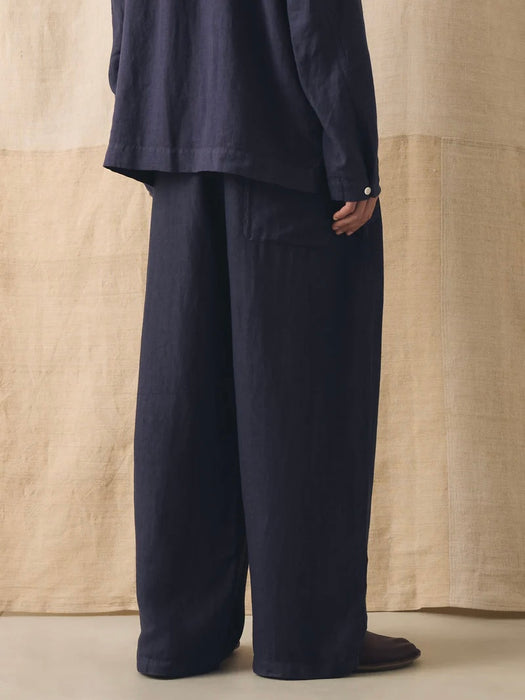 Toast Men Garment Dyed Drawstring Linen Trousers in Blueberry