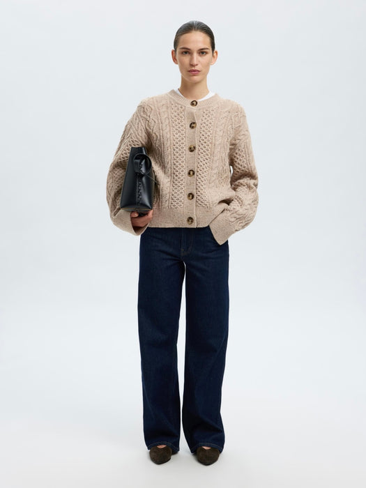 Selected Femme LS Knit Cardigan in Medium Grey Melange