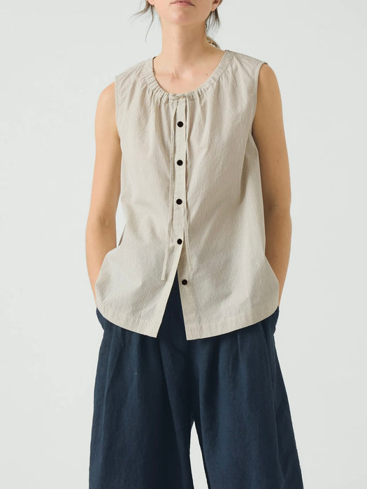 Toast Mini-Stripe Cotton Top in Sunwashed Blue