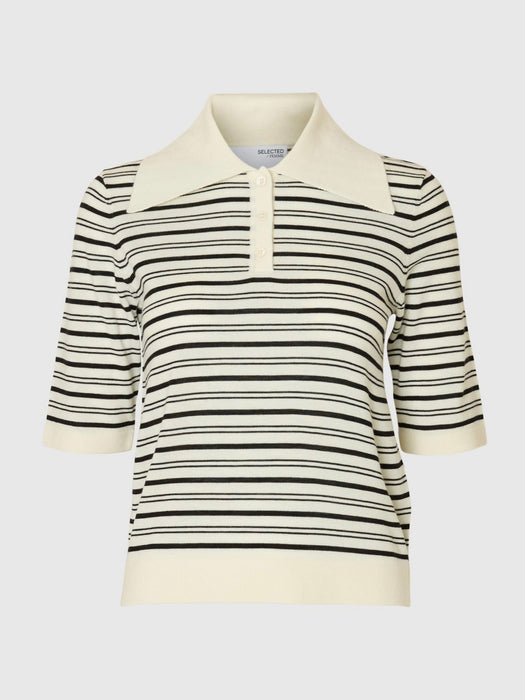 Selected Femme Thea Merino Collar Top in Snow White / Black