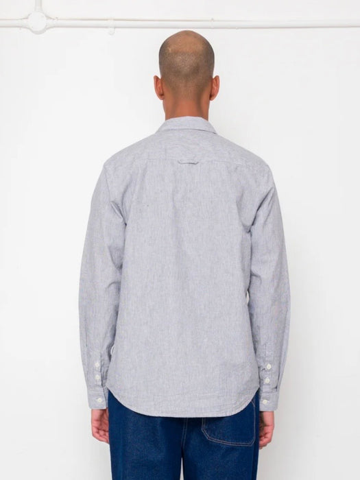 Folk Men Relaxed Fit Shirt in Black Microstripe Linen