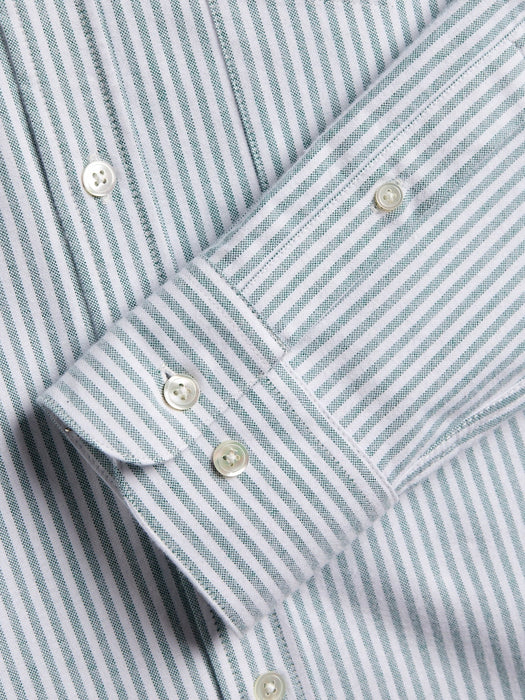 Portuguese Flannel Brushed Oxford Shirt in Green Stripe