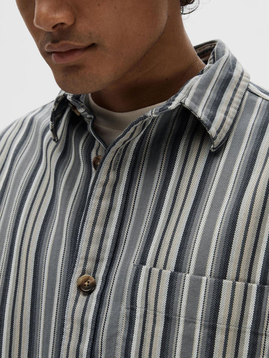 Selected Homme Boxy James Overshirt in Stormy Stripes