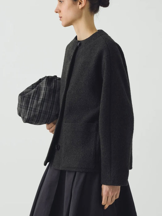 Toast Women Boiled Wool Short Coat in Dark Olive