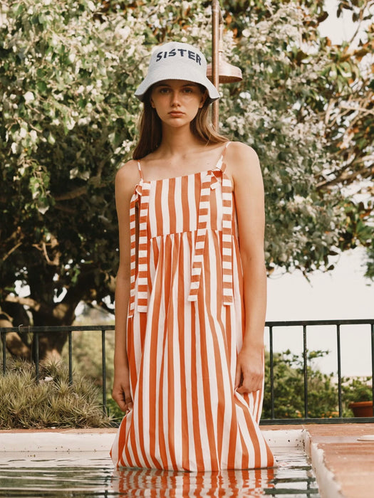 The Tiny Big Sister Striped Bows Dress in Summer Red