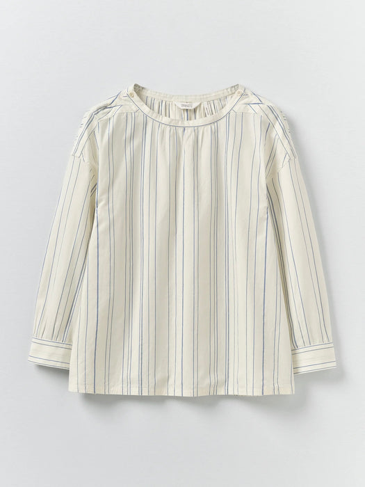 Toast Gathered Smock Top in Cobalt Irregular Stripe