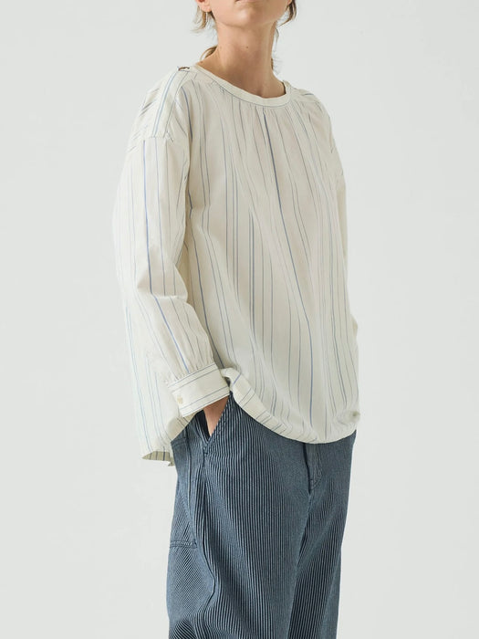 Toast Gathered Smock Top in Cobalt Irregular Stripe