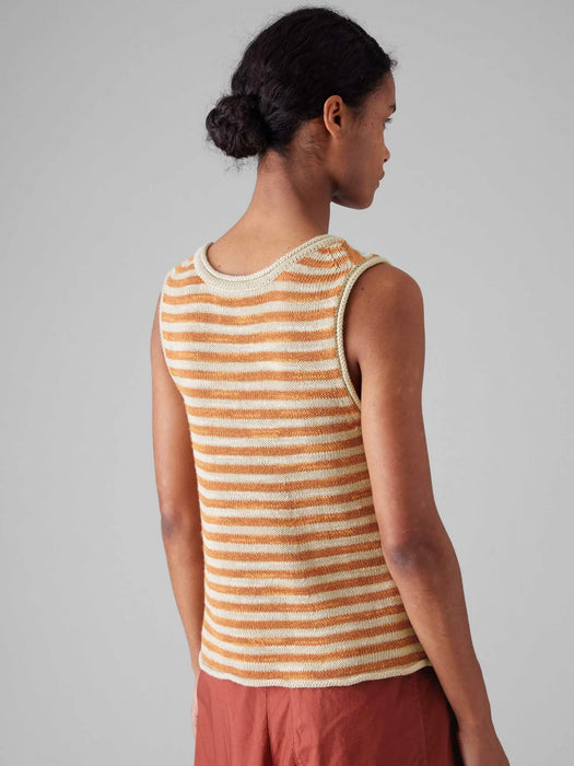 Toast Stripe Linen Knitted Vest in Parchment / Butterscotch