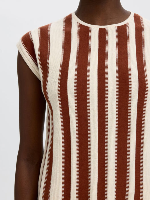Selected Womens Lina Knit Top in Birch / Cherry