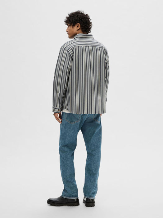 Selected Homme Boxy James Overshirt in Stormy Stripes