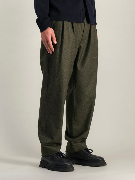Parages Double Pleat Flannel Pant in Brownish Olive Mel