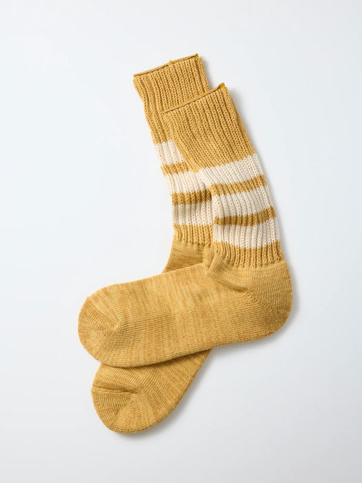 Rototo Old School Triple Stripe Sock in Yellow Ivory