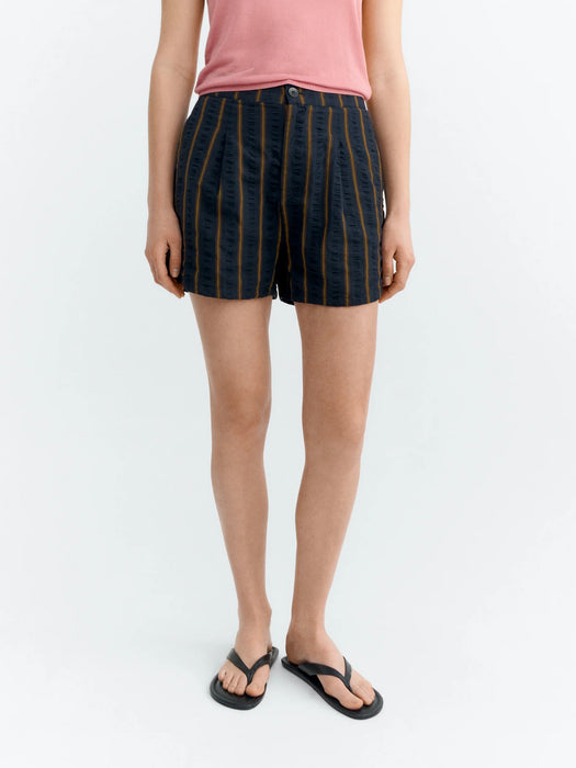 Thinking Mu Nar Shorts in Seersucker Portbou Stripe