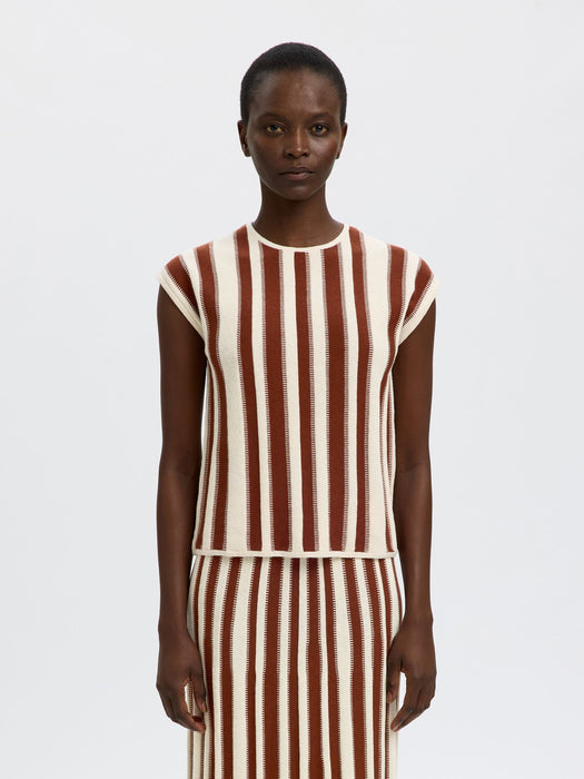 Selected Womens Lina Knit Top in Birch / Cherry