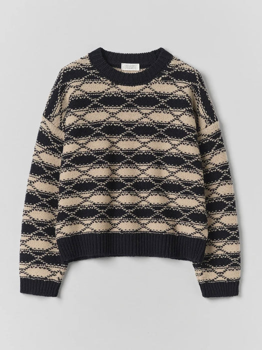 Toast Women Jacquard Stripe Sweater in Navy/Ecru