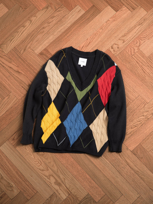 Found Springs Argyle Sweater in Black / Multi