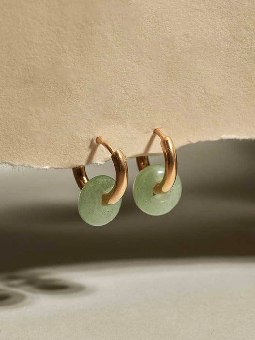 A Weathered Penny Agate Hoops in Mint / Gold