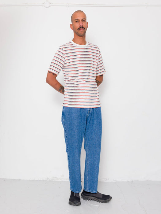 Folk Men Multistripe T-Shirt in Ecru & Red Oxide Mix