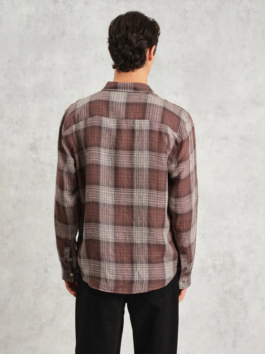 Wax Jaunt LS Shirt in Brown Linen Check