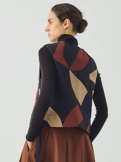 Toast Women Migration Patchwork Waistcoat in Slate/Brick
