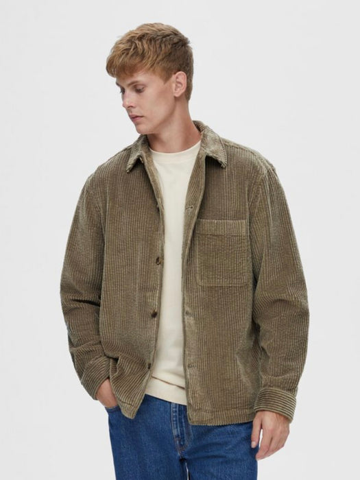 Selected Homme Loose Jake Overshirt in Sage Green Cord
