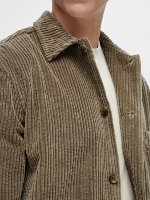 Selected Homme Loose Jake Overshirt in Sage Green Cord