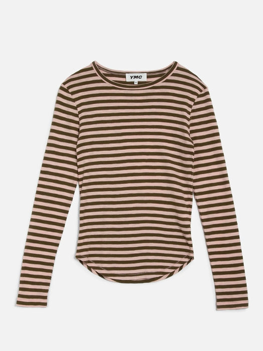 YMC Women Charlotte Top in Olive/Pink Stripe