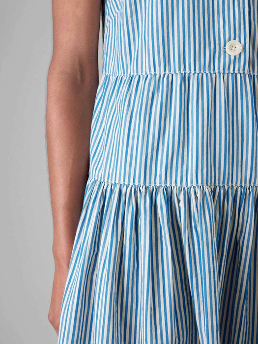 Toast Pleated Candy Stripe Dress in Ocean Blue / Ecru