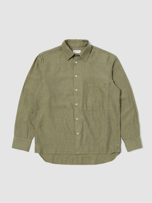 Universal Works Square Pkt Shirt in Olive Twill