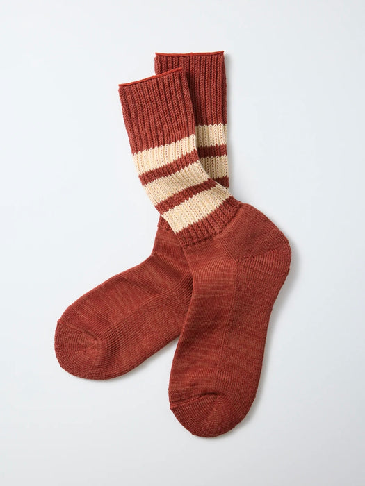 Rototo Old School Triple Stripe Sock in Red / Cream