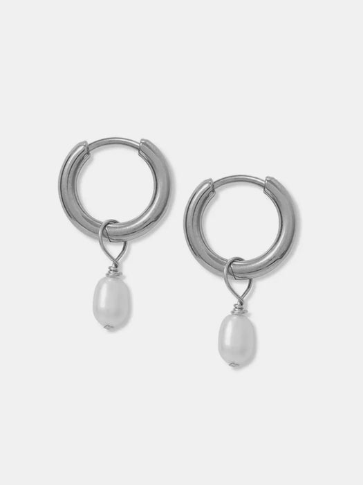 A Weathered Penny Tiny Pearl Hoops in Silver