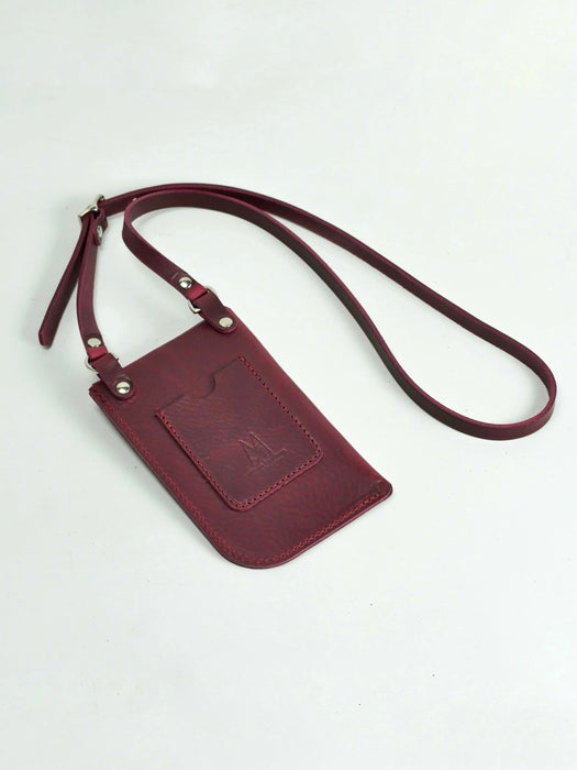 Village Leathers Neck Pouch in Burgundy