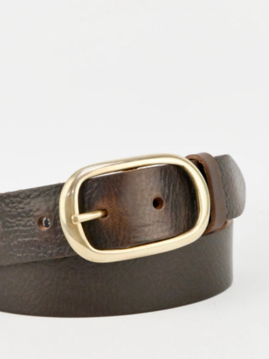 Village Leathers Pill Belt in Brown & Gold