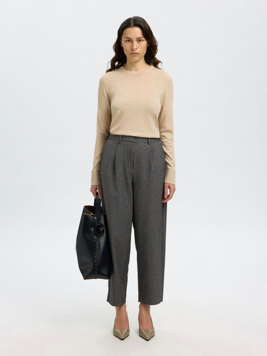 Selected Femme Merino O-Neck Knit in Oatmeal