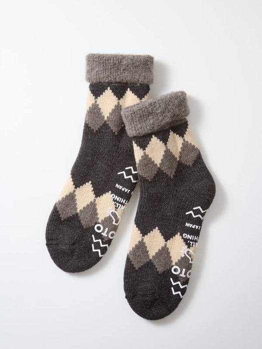 Rototo Diamond Comfy Room Sock in Grey/Charcoal