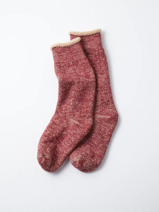 Rototo Double Face Crew Socks in Dark Red / Brown