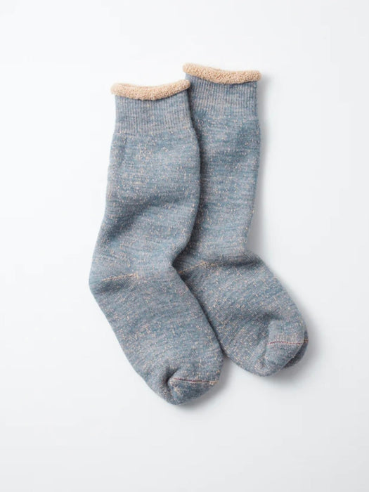 Rototo Double Face Crew Socks in Blue/Brown
