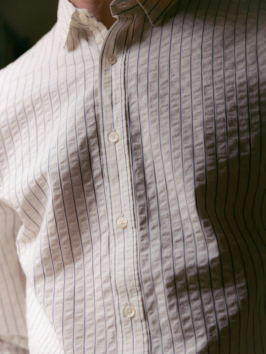 Kestin Dirleton Shirt in White / Blue Seersucker