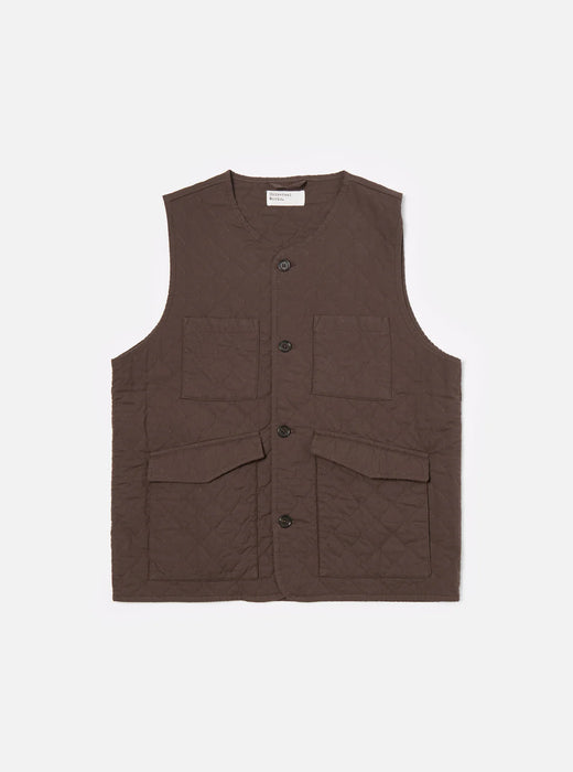 Universal Works Four Pocket Quilted Gilet in Brown