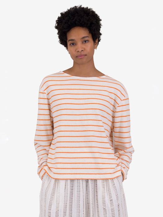 Folk Women Boat Neck Tee in Ecru/Orange